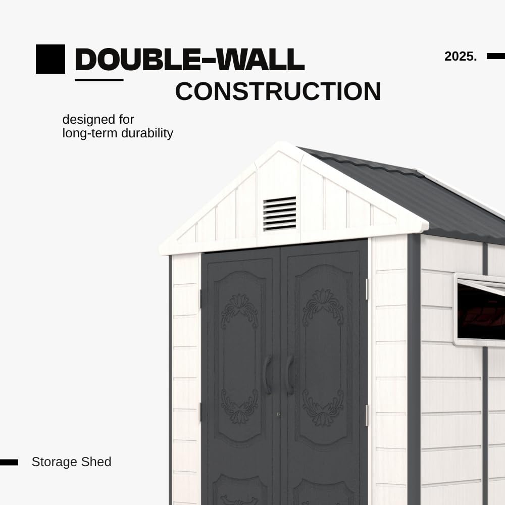 Kingdura 6x4 FT Resin Outdoor Storage Shed with Reinforced Floor, All-Weather Resistant Plastic Garden Outside Bike Tool Shed with Lockable Doors, Window for Backyard Patio Poolside
