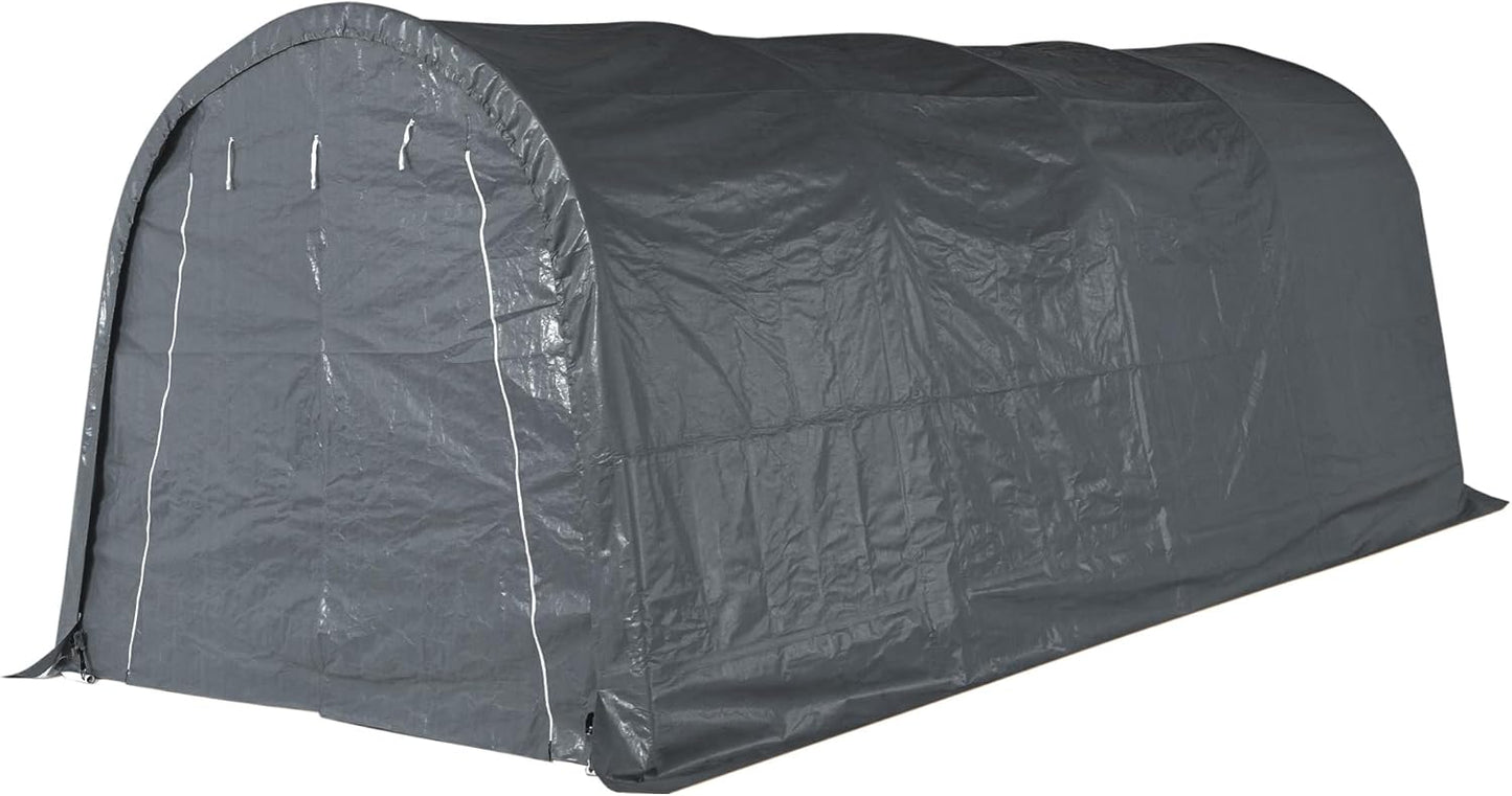 SUNBURY Carport, Round Portable Garage, Outdoor 13x20 ft Heavy Duty Carport, Tensioner and 2 Roll Up Doors Waterproof PE Fabric Car Port, Garage, Storage Shed, Tent for Storage, SUV, Grey