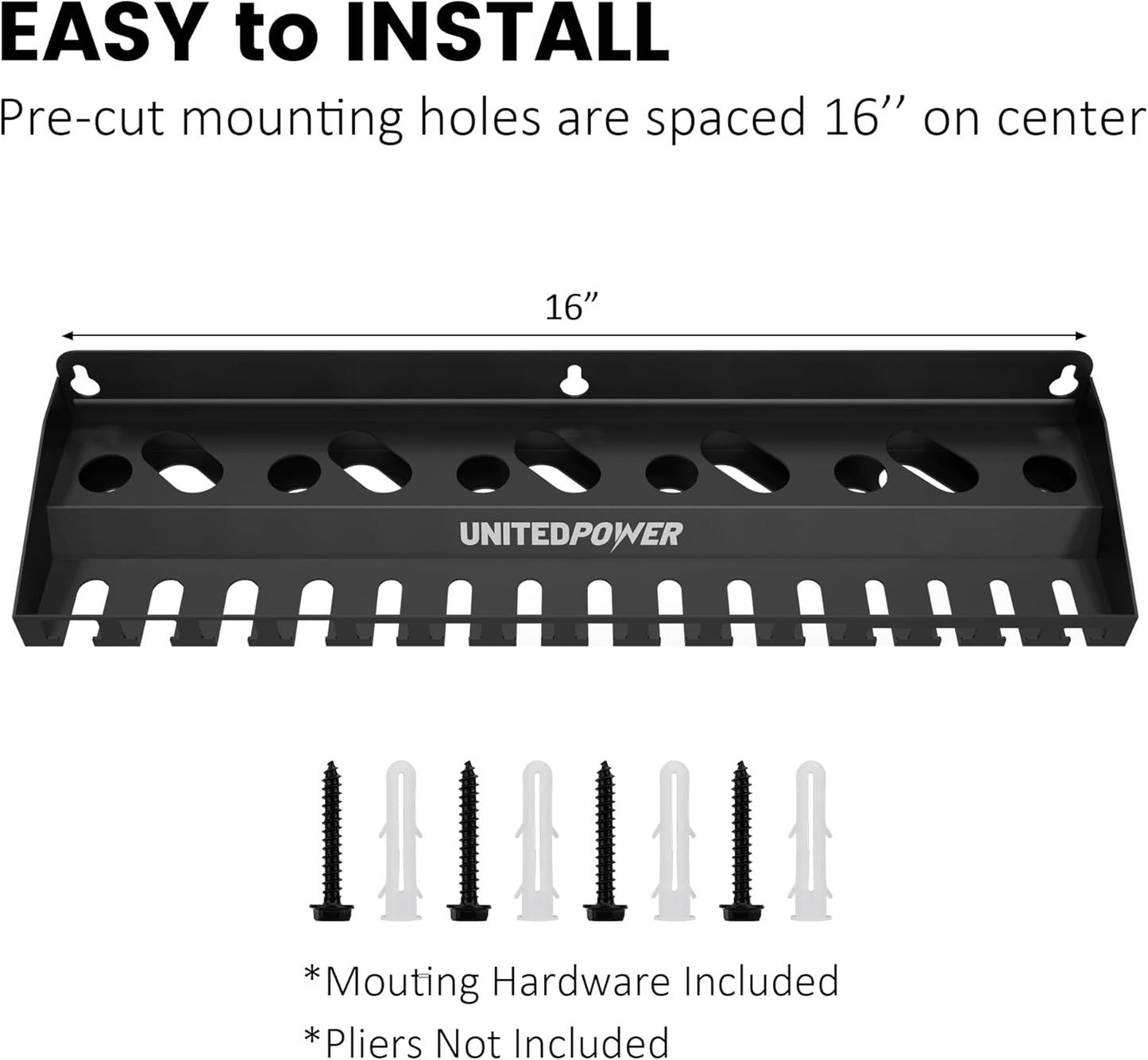 UNITEDPOWER Vise Grip Holder, Wall Mount Pliers Storage Rack Organizer for Workshop, Shed, Garage, Stores up to 15 Vises or 11 Pliers