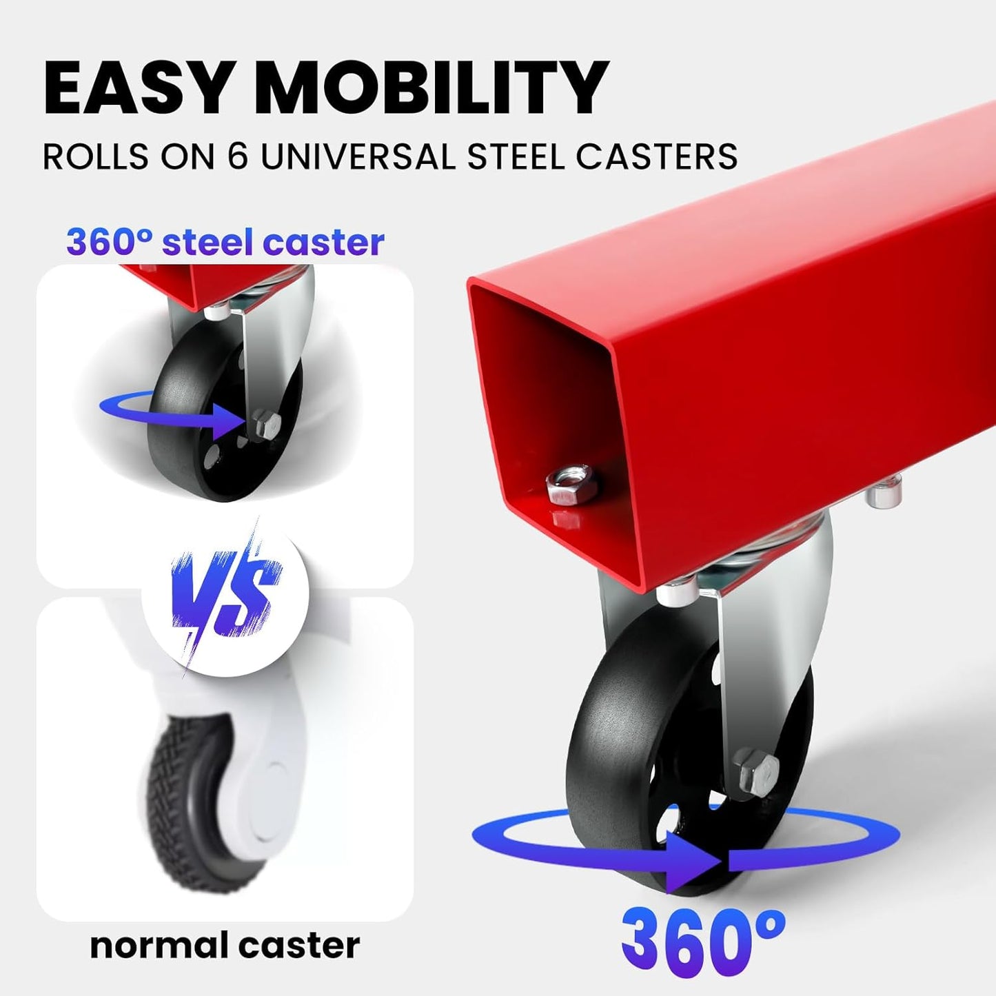 Engine Lift, 2 Ton Engine Hoist Cherry Picker with Quick Fold & 6 Steel Casters, 4400LBS Heavy-Duty Hydraulic Crane, Adjustable 4-Position Boom & 8T Pump for Garage Use 56.2"x50.6"x37"