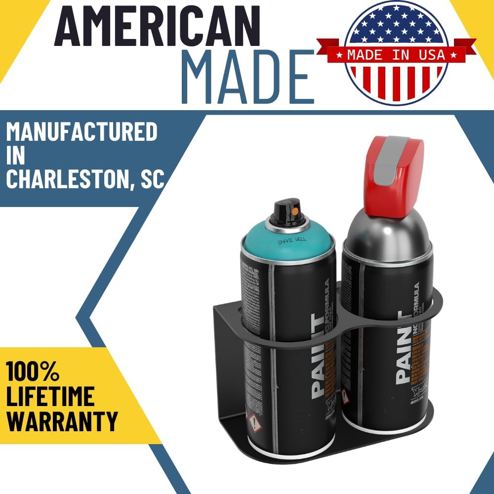 Koova 2 Aerosol Spray Can Holder | Easy Install Wall Mount | Heavy-Duty Powder Coated Steel Storage Rack for Garage & Home | Craft Workspace Paint Bottle Organizer | Hardware Included | USA Made