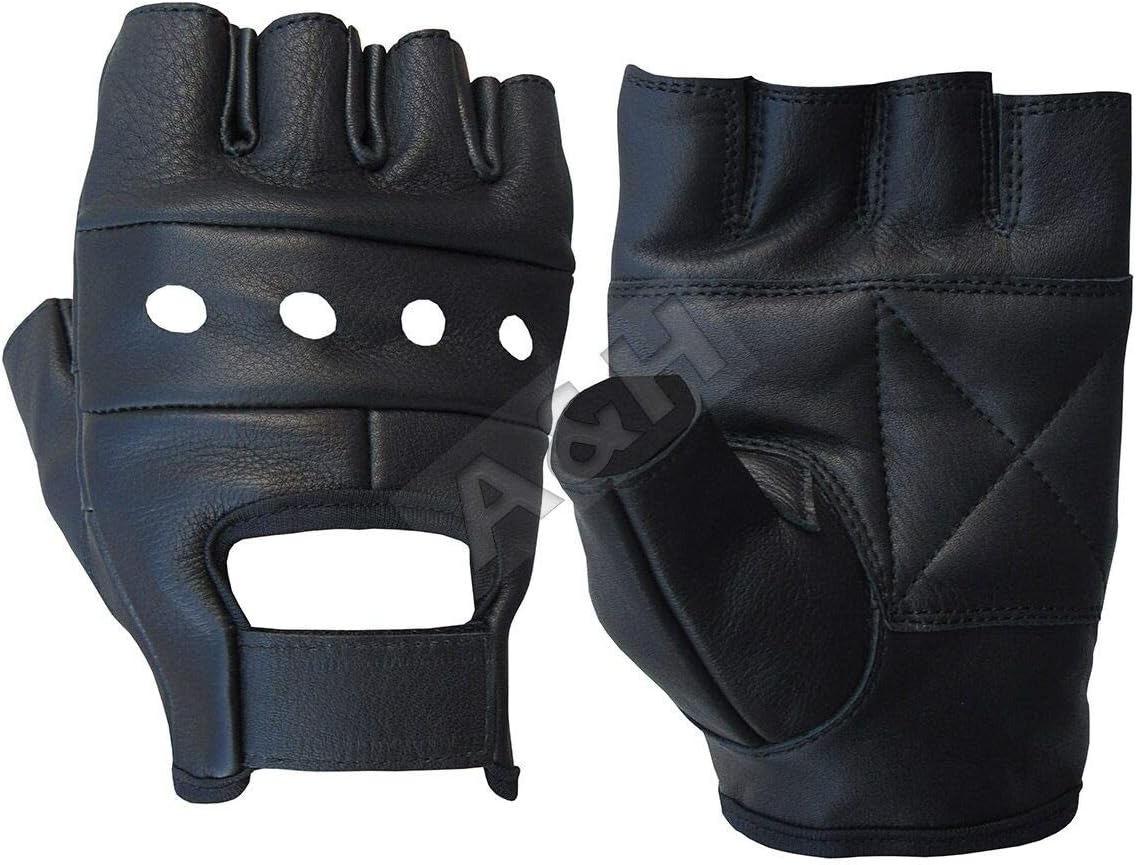 A&H Apparel Leather Motorcycle Glove Genuine Cowhide Fingerless Leather Driving Gloves (Small)