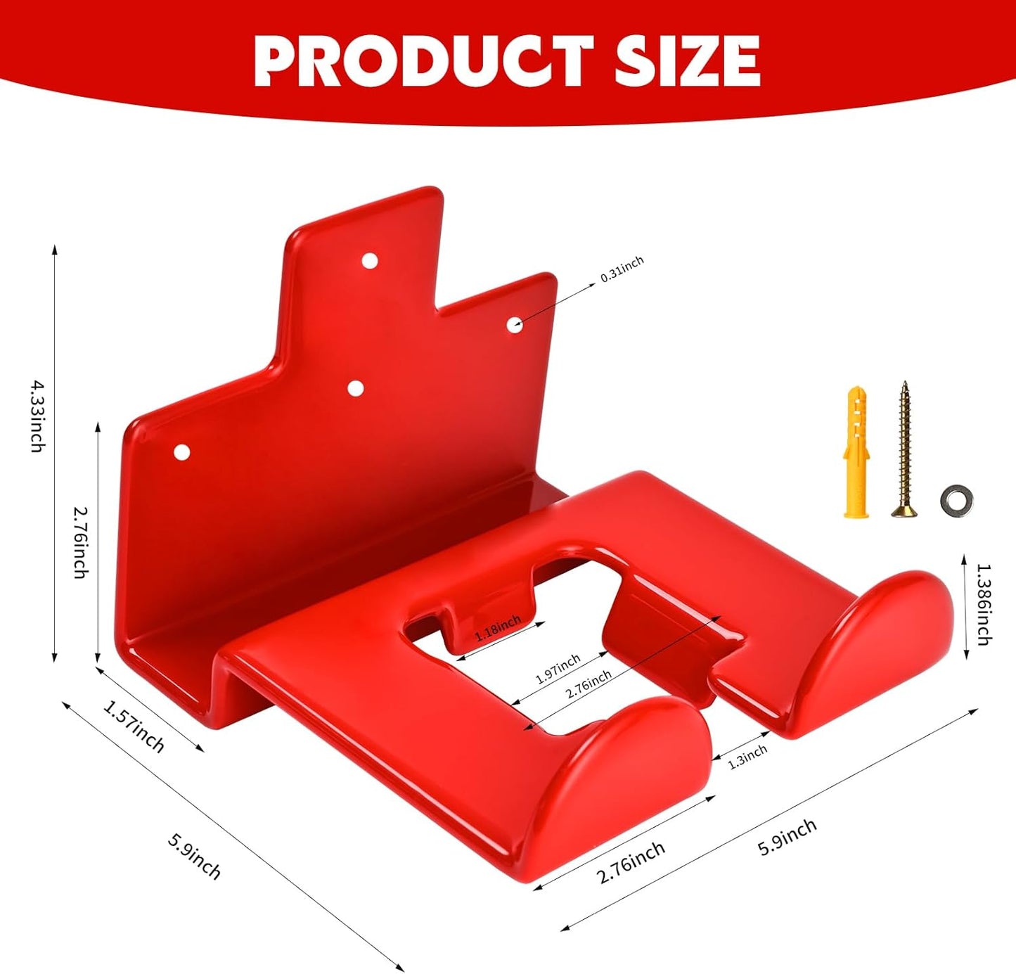 Garage Organization Weedeater Hanger Garage Organizer Trimmer Rack, Wall Mount Garden Tool Organizer Heavy Duty Tool Hangers for Hedge Trimmer, Chainsaw and Leaf Blower (1 Pack, Red)