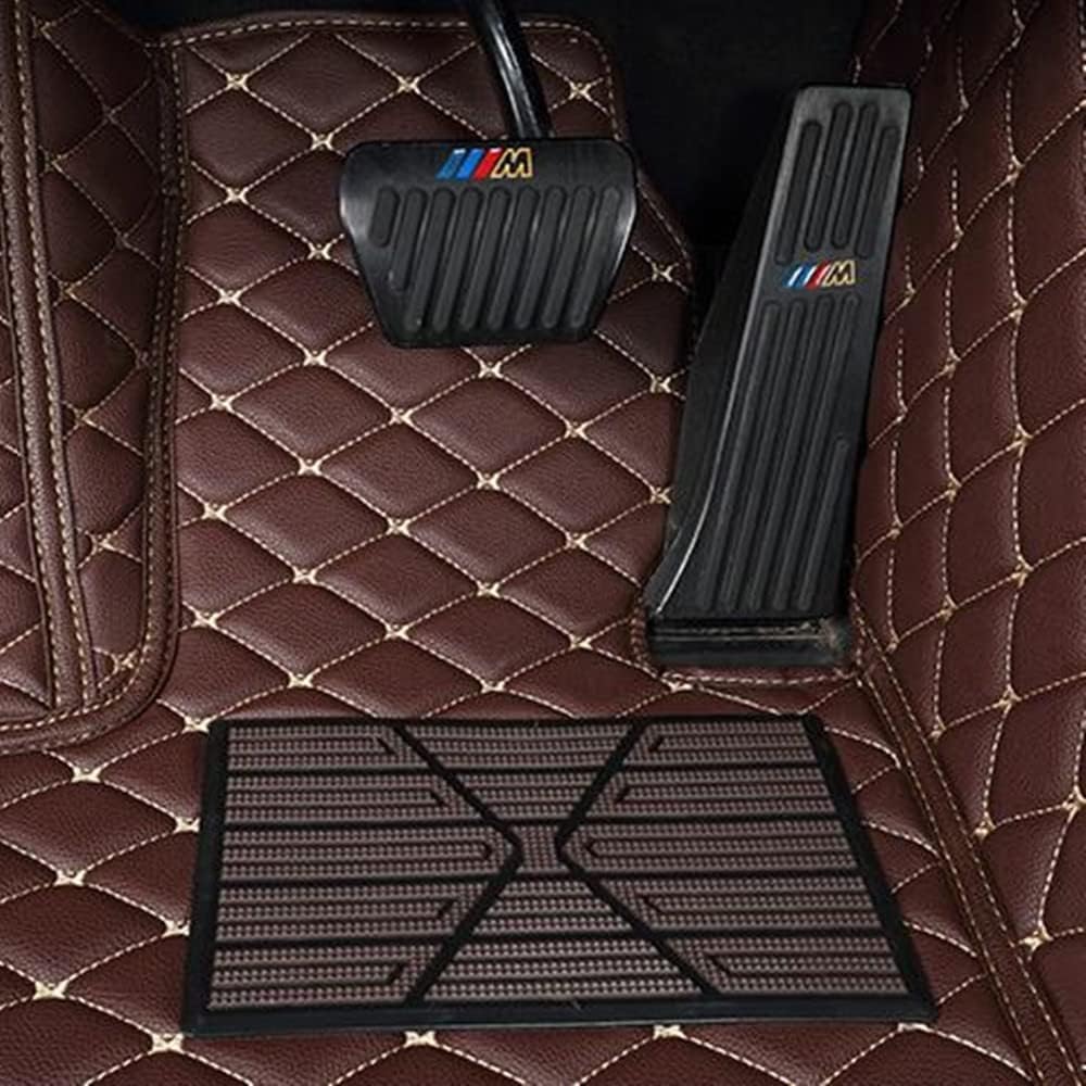Custom All-Weather Protection Luxury Leather Floor Mats for Cars SUVs Trucks According Anti-Slip Leather Floor mats (23,Beige and Black Beige)