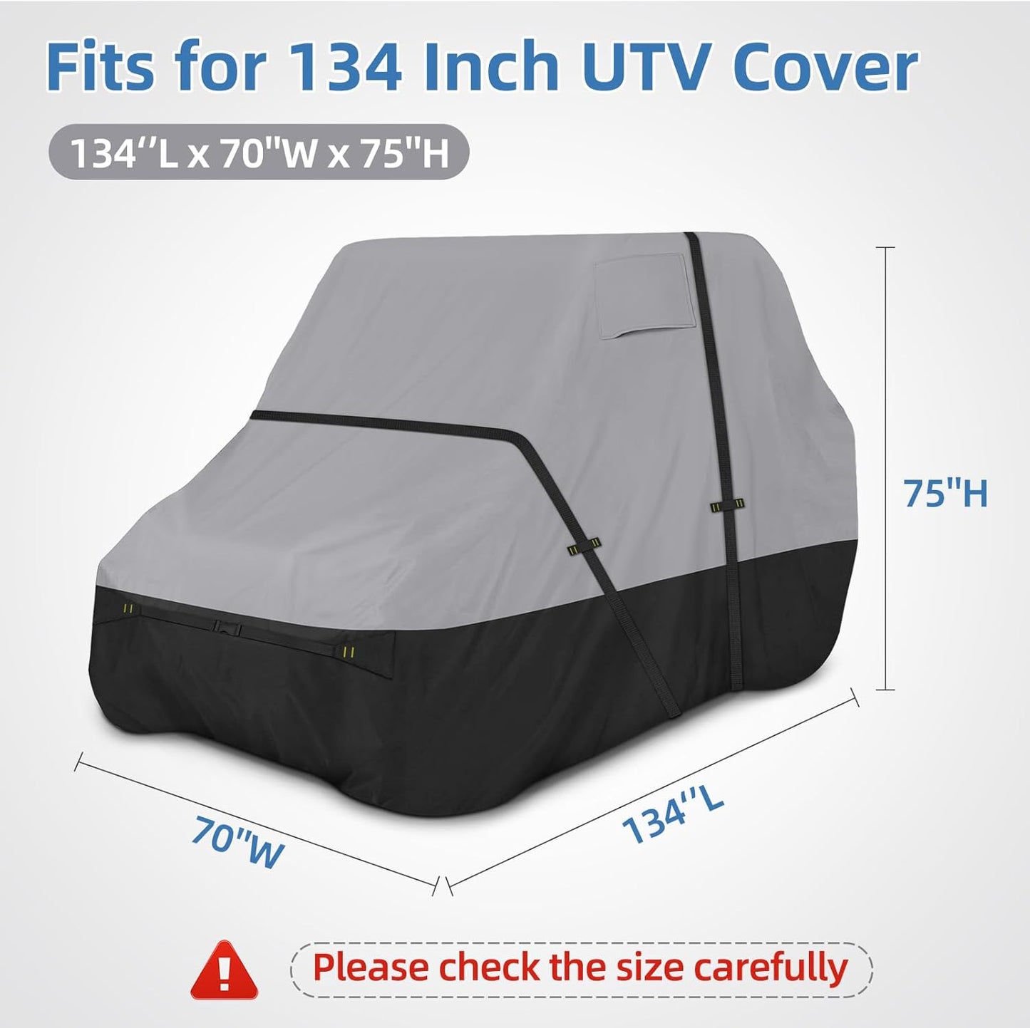UTV Cover, Waterproof Side by Side Cover,2-3 Seaters Outdoor Storage Cover with Windproof Straps Compatible with Polaris, RZR, Honda, Can-Am, Yamaha 134" x70" x 75"