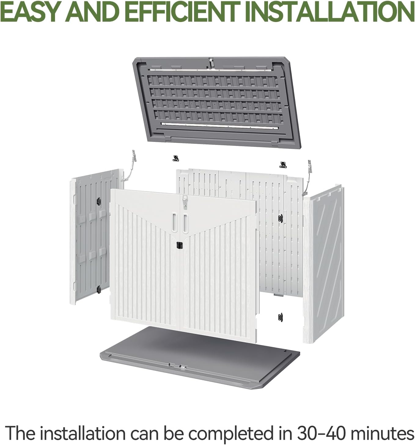 Aoxun Outdoor Storage Cabinet 35 Cu.Ft Outdoor Trash Can Storage Shed Waterproof Horizontal Storage Shed Outdoor Storage for Garbage Bin, Generator, and Lawn Mower (White)