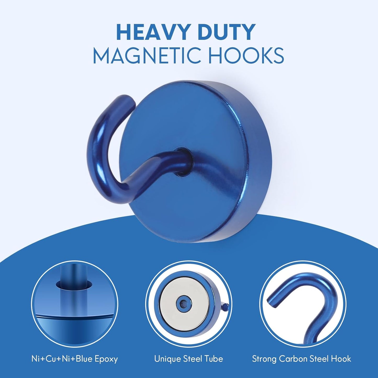 Neosmuk Magnetic Hooks, Cruise Ship Essentials, 80lb+ Heavy Duty Magnetic Hooks for Cruise Cabins, Refrigerator, Grill, Hanging, and Travel | Extra Strong Must-Haves Magnet Hook,Navyblue
