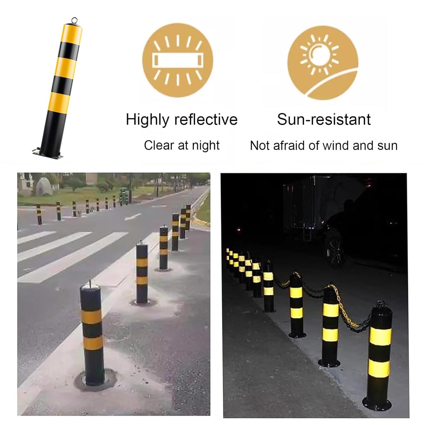 Steel Safety Bollard Post, with Lock Bollard Post Removable Security Posts, Parking Bollards, Parking Barriers Concrete, Powder Coat, for Parking Lot, Driveway and Sidewalk(Black (2pcs),50cm/19.7in)