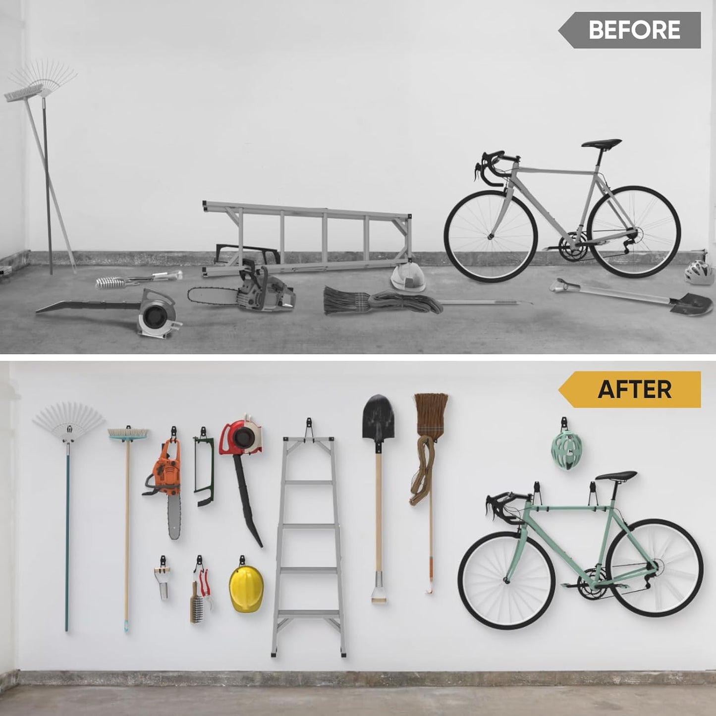 TICONN 12 Pack Heavy Duty Garage Hooks, Steel Utility Wall Storage Hooks, Wall Mount Hanger Organizer for Ladders, Bikes, Tools, Bulky Items (Set, Black)