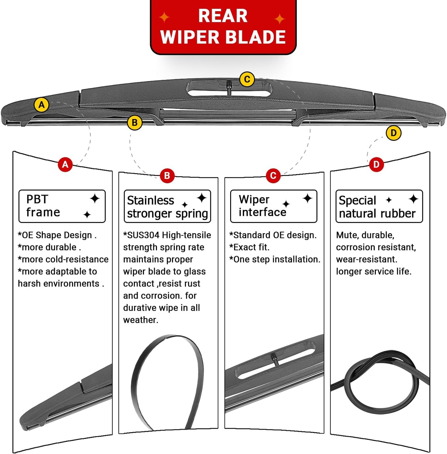 Windshield Wiper Blades Replacement for Ford Flex 2009 2010 2011 2012 2013 2014 2015 2016 2017 2018 2019 Original Factory Quality Front Rear Wipers Blade Set - 24" 22" 12" (Pack of 3)