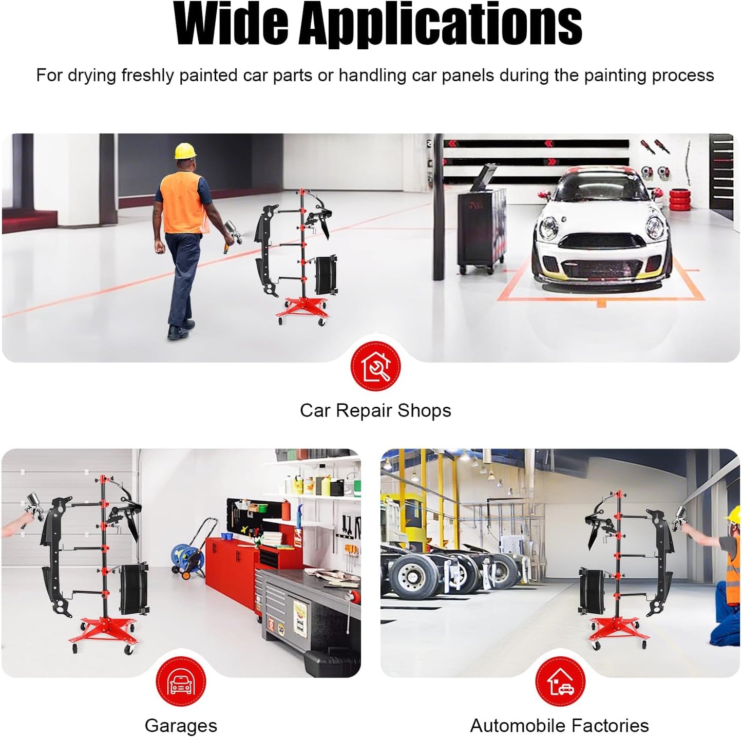 Panel Tree Stand for Painting Rotatable FreeStanding Panel Paint Holder with Wheels Adjustable Center Post for Hang Automotive Doors Fenders Bumpers, Car Repair Shops, Garages(18.5*18.5*47.2in)