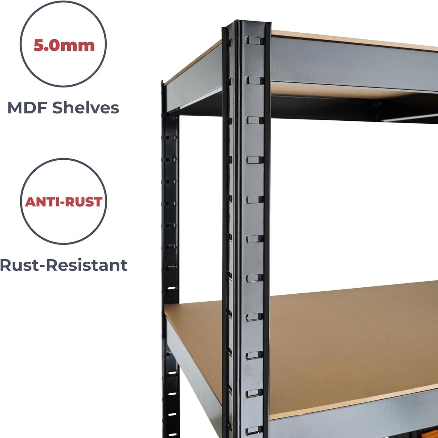 Garage Shelving Units - 71" H x 47" L x 16" W - Heavy Duty Racking - Shelves for Storage -1 Bay - Galvanised - 5 Tier - 2000LB Capacity (400LB Per Shelf) - Workshop, Shed, Office - 5 Year Warranty
