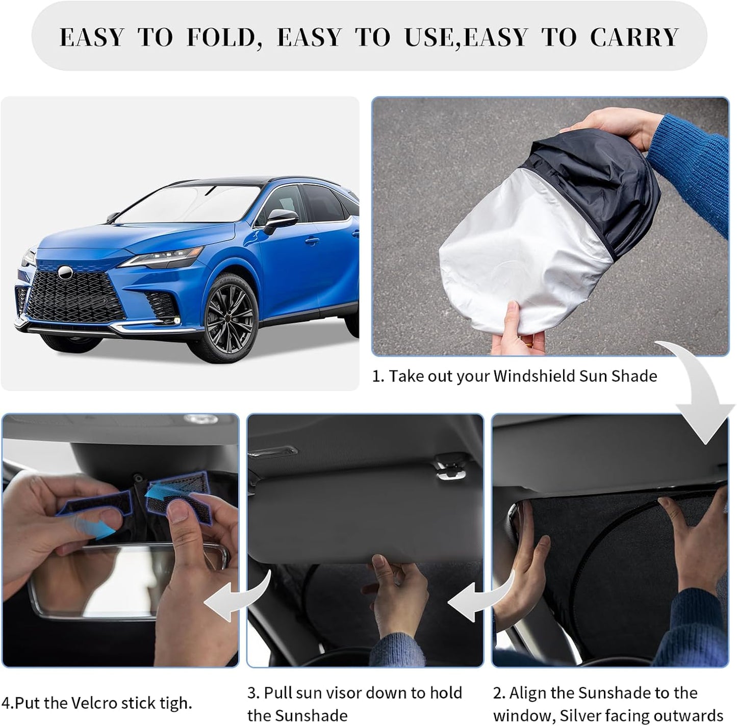 Sun Shade Sunshade for Lexus RX 2023-2025 2026 Windshield Cover, 4-Layer Front Window Shade Custom Fit RX 350, RX 350 F Sport, RX 350L Sun Visor 240T Foldable Shade Blocks UV Rays Car Accessories