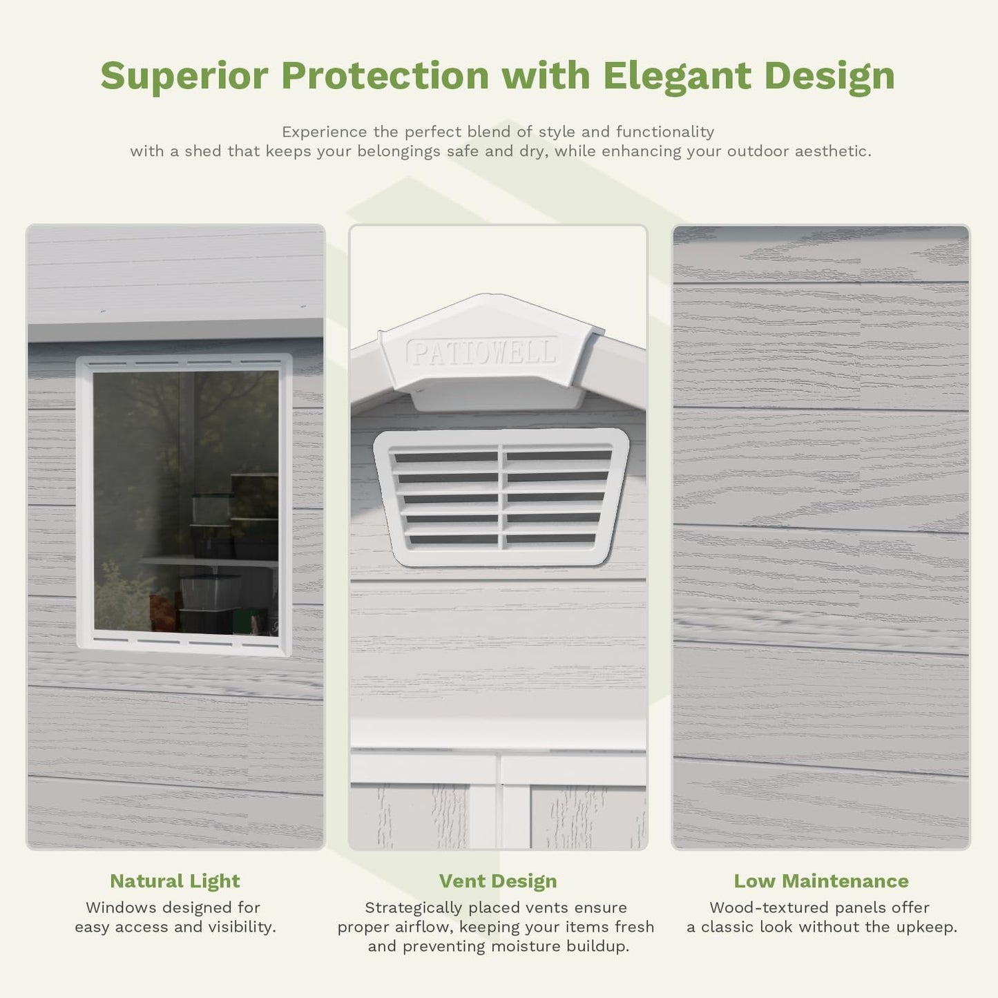 Patiowell 6x6 FT Outdoor Storage Shed with Floor - Resin Tool Shed with Lockable Door & 2 Windows, Easy Assembly for Garden, Backyard, Lawn Equipment, Light Grey