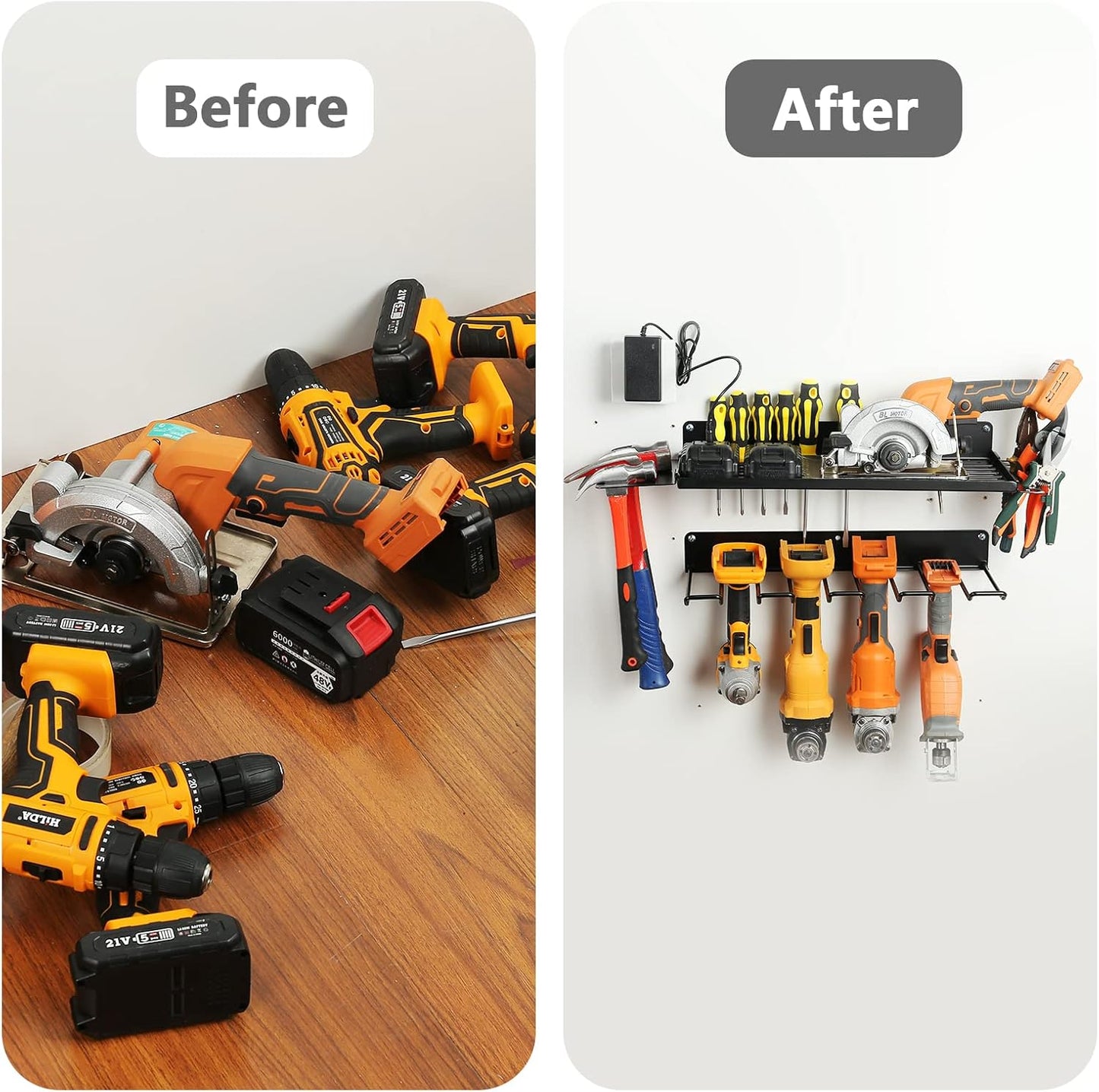 Power Tool Organizer for Garage Organization,Drill Holder Wall Mount for Tool Stoarge, Tool Organizers and Garage Storage Shelves for Charging.Heavy Duty With 4 Holders