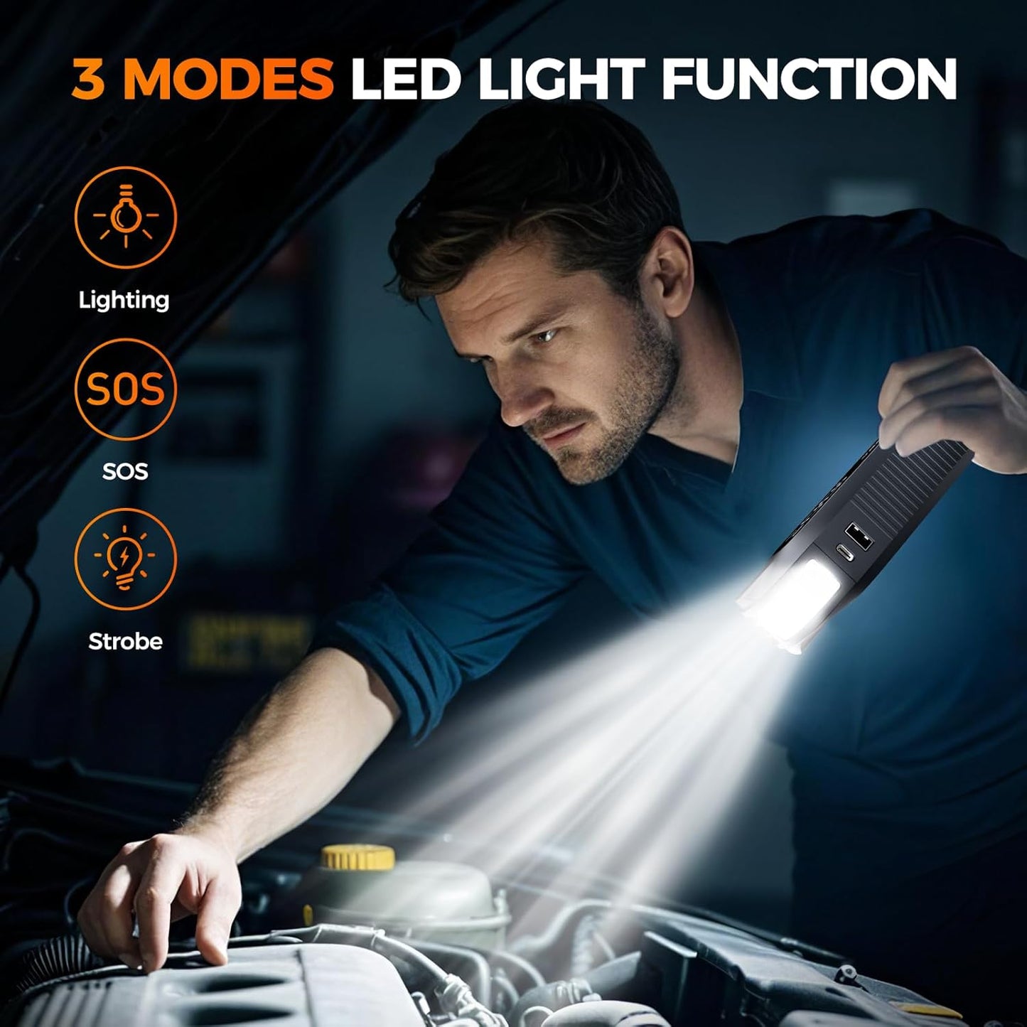 3000A Car Battery Jump Starter,16000mAh Jump Starter Battery Pack Up to 9.0L Gas & 7.0L Diesel, 12V Portable Car Jump Starter with LED Screen/3 Modes Flashlight/Jumper Cable