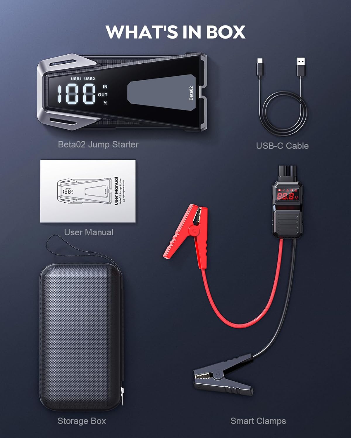 Portable Car Battery Jump Starter 6000A 21800mAh, Car Battery Jumper Starter Portable Jumper Cables for car(8.5L Gas/8.0L Diesel),Jump Box with USB Quick Charge, Lights, Compact