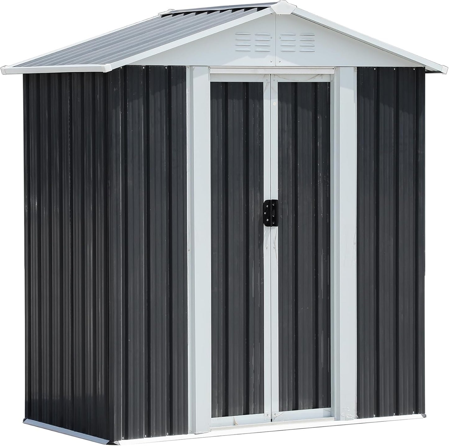 5x3 FT Outdoor Storage Shed, Metal Garden Shed with Lockable Sliding Doors, Small Outside Tool Shed with Sloped Roof & 4 Air Vents, Waterproof Storage Building for Backyard, Patio, Lawn, Gray