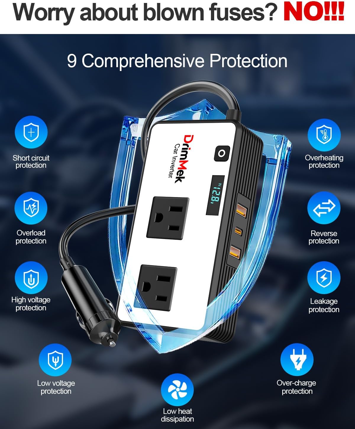 200W Car Power Inverter, Car Plug in Adapter Outlet DC Inverter 12V to 110V AC with 24W USB-C & USB-A Dual AC Outlet, PD/QC Fast Car Charger for Laptop, Vehicles, Road Trip Essentials, Camping