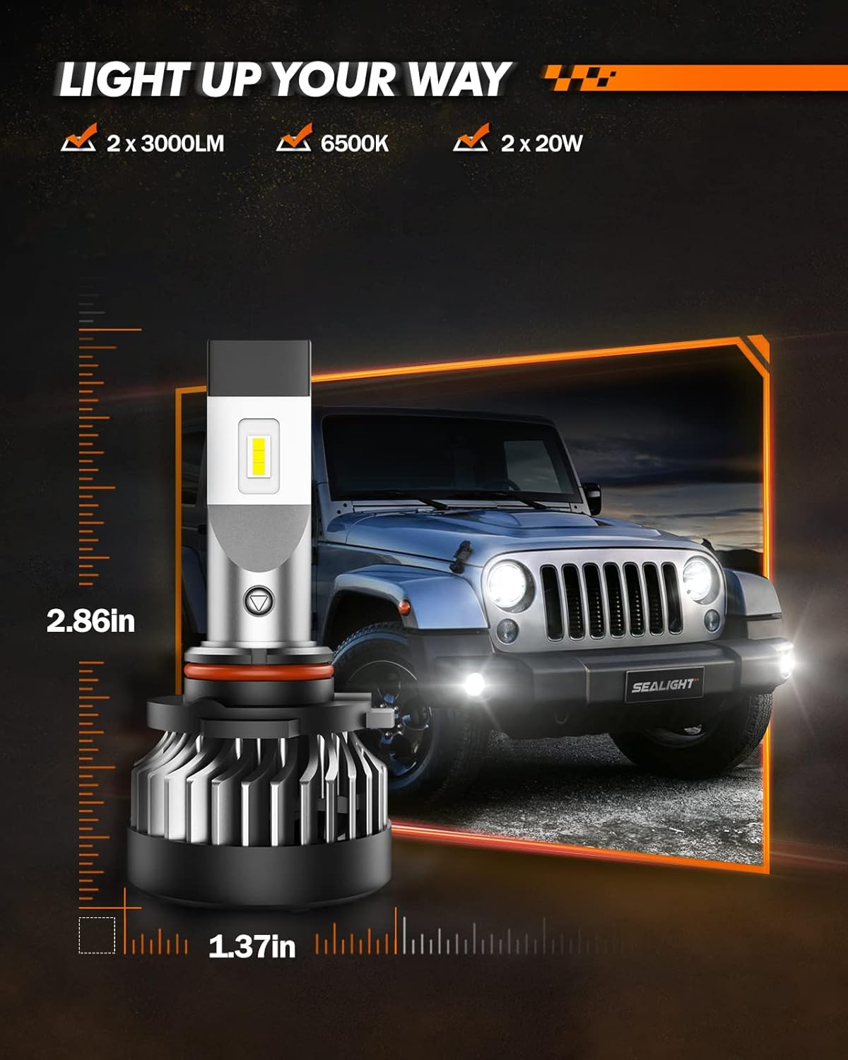 SEALIGHT H10 9145 LED Fog Light Bulbs or DRL, 600% Brightness 6500K Cool White, Built in 20000RPM Turbo Fan 9140 H10 9145 LED Fog Lights, Superior Heat Dissipation, Pack of 2