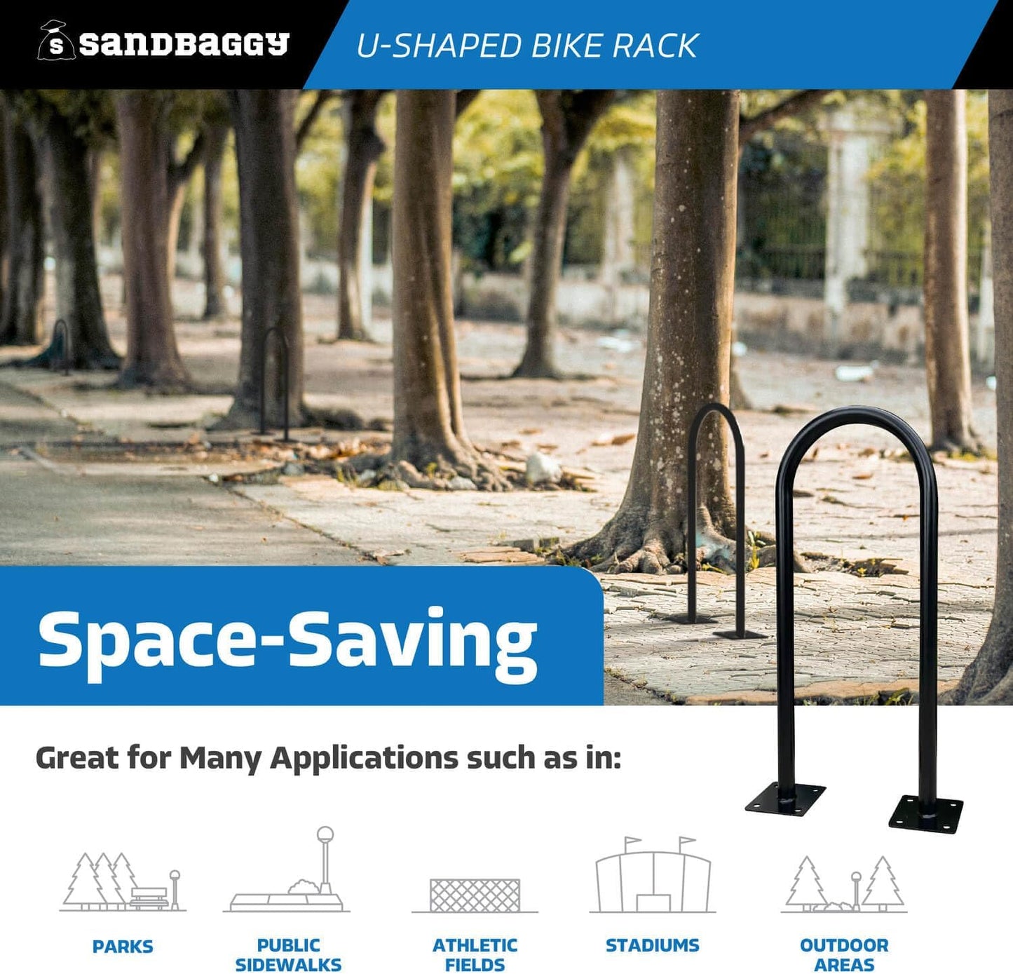 Sandbaggy Outside Bike Stand Floor - U Shaped & Commercial Standing Bike Rack - Premium Quality Galvanized Steel - Perfect Bicycle Floor Stand for Protection - Black, 14.5" x 34" - 1 Loop (20)