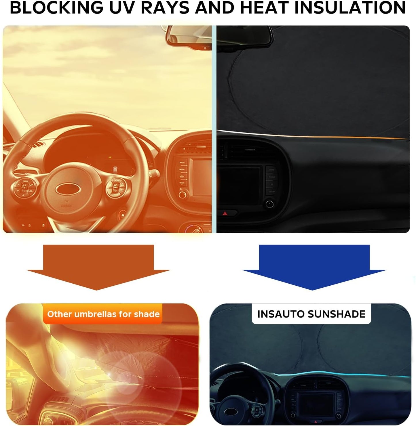 INSAUTO for Soul Windshield Sun Shade Window Sunshade Custom-fit 2020-2026 Kia Soul Wagon Windshield Cover Foldable Sun Visor Thicken 4-Layer Reflective Protector Block UV Rays Car Accessories