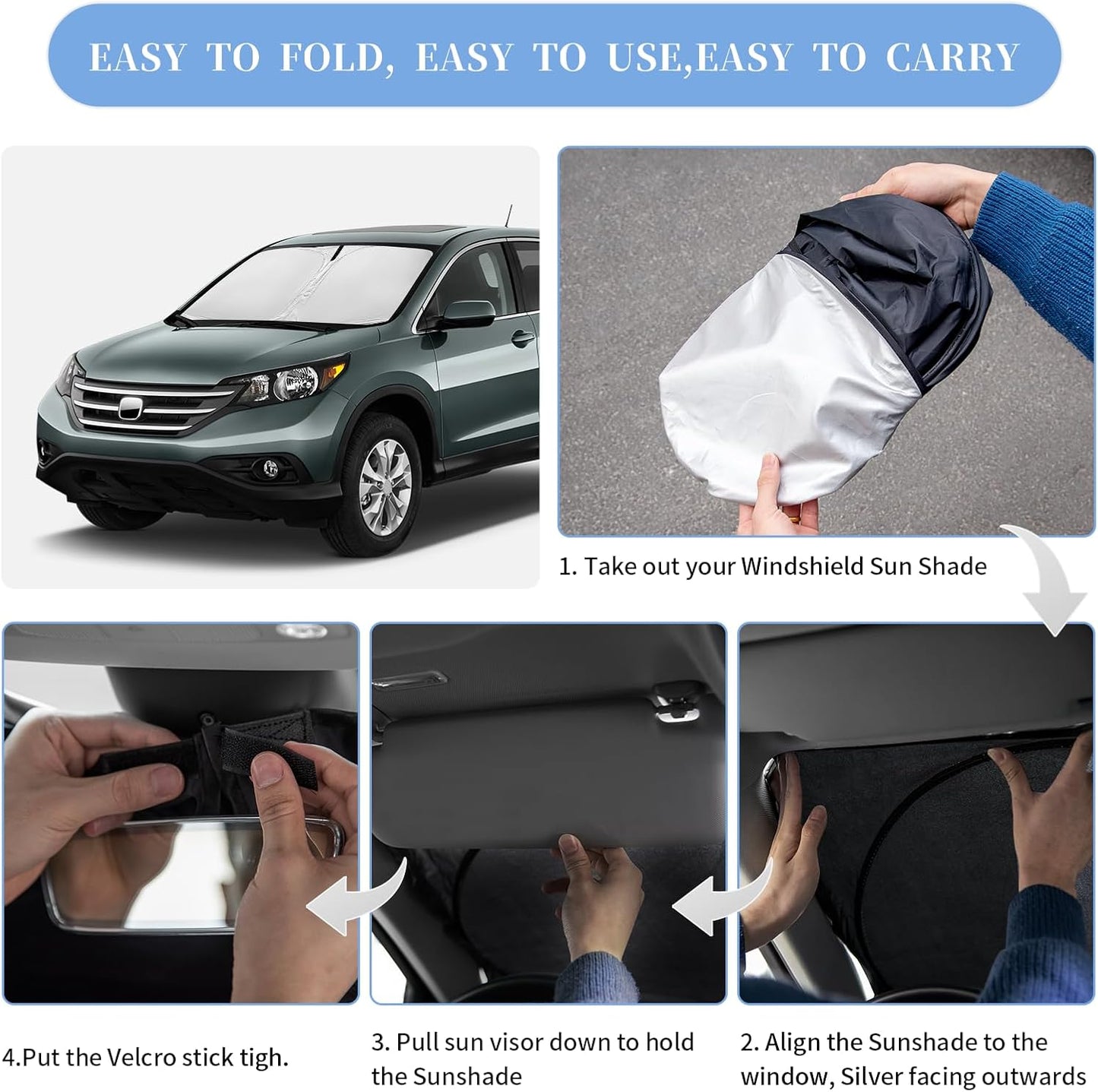 Car Windshield Sun Shade for Honda CRV 2023 2024 2025 2026, 4-Layer Front Window Shade Cover Protector Custom Fit CR-V SUV Accessories Sun Visor Screen 240T Retractable Sunshade Blocks UV Rays