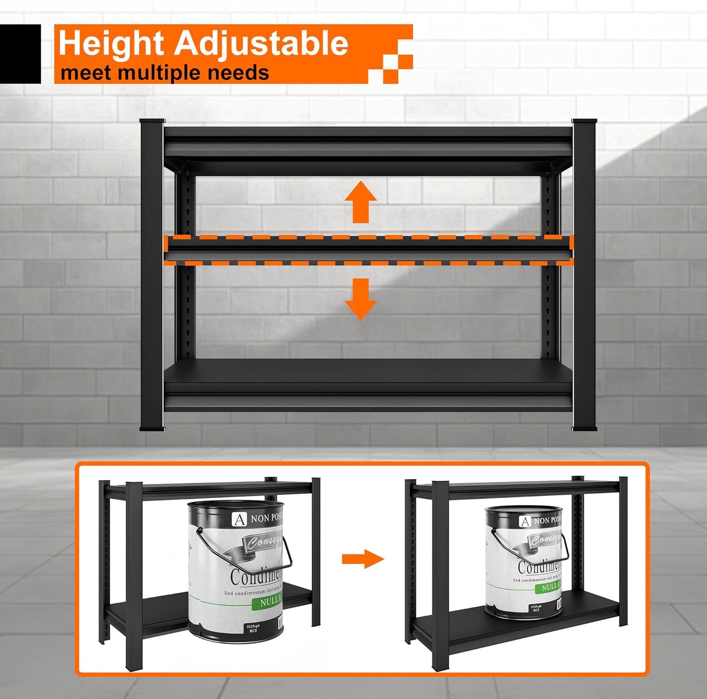 Garage Storage Shelves Heavy Duty, 40”W Shelving Units and Storage Rack, 1500LBS Loads Shelving Units, Adjustable 3-Tier Metal Shelves for Industrial Storage, 40”W×16”D×36”H,Black