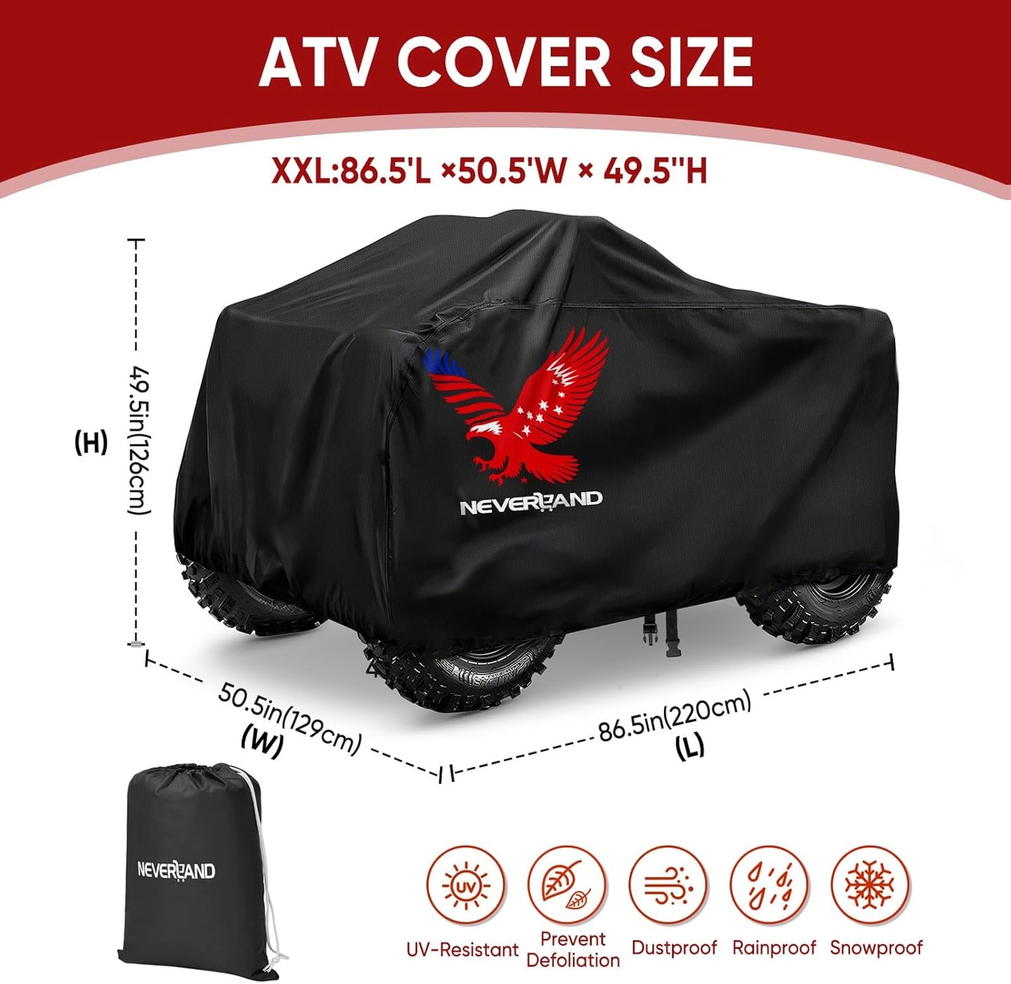 Neverland ATV Cover, Waterproof Heavy Duty 4 Wheeler Cover with Buckle, Dustproof Anti UV Windproof All Weather Outdoor Storage Quad Cover for Polaris Sportsman Yamaha Honda Coleman