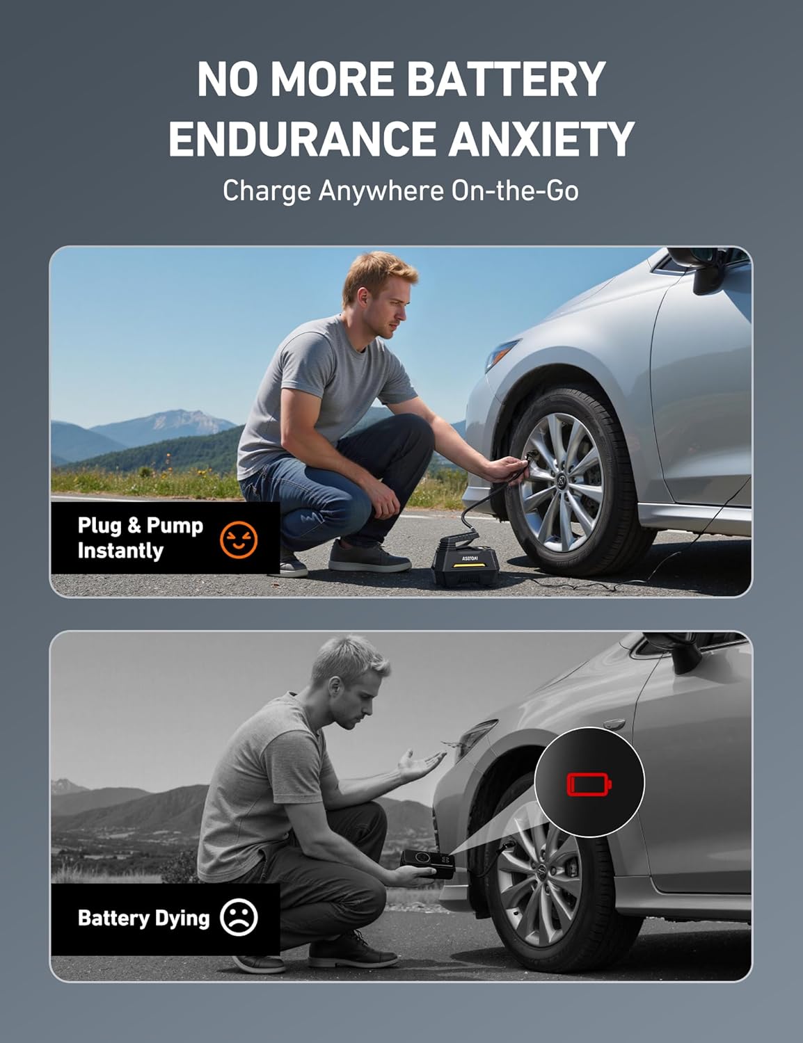 AstroAI Tire Inflator Portable Air Compressor Tire Air Pump for Car Tires - Car Accessories, 9.8Ft Cord 12V DC-Powered Auto Pump with Digital Pressure Gauge, LED Light for Bicycle, Balloons, Yellow