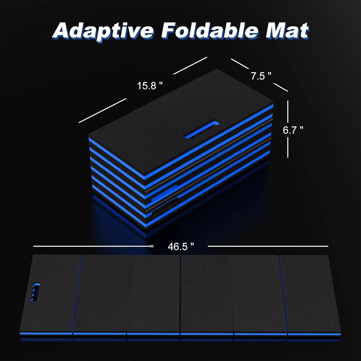 Thick Mechanic Mat, Foldable EVA Mat with Magnetic Tool Compartments, Waterproof Mechanic Kneeling Pad with Handle for Garage Workshop Repairing Gardening, 46.5" x 15.8" x 1.1 ", Black & Blue