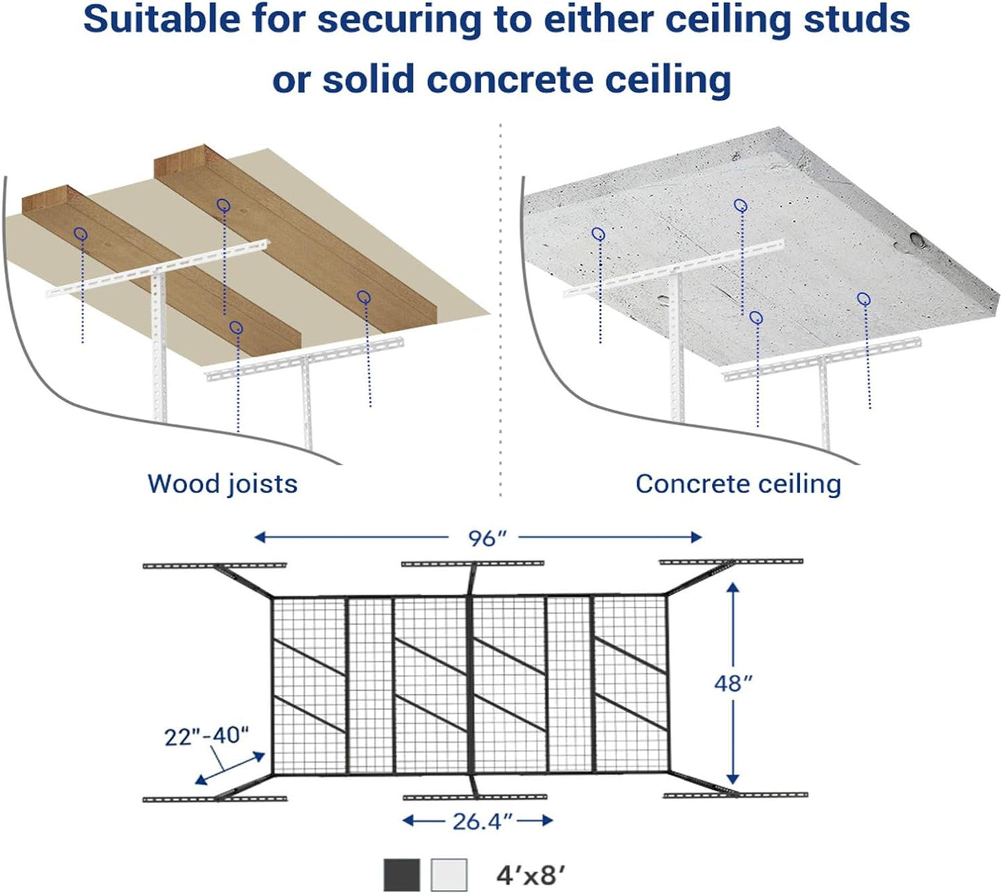 FLEXIMOUNTS Pro 4x8 Overhead Garage Storage Rack,Adjustable Storage Organization System,Heavy Duty Metal Ceiling Storage Racks,800lbs Weight Capacity,White