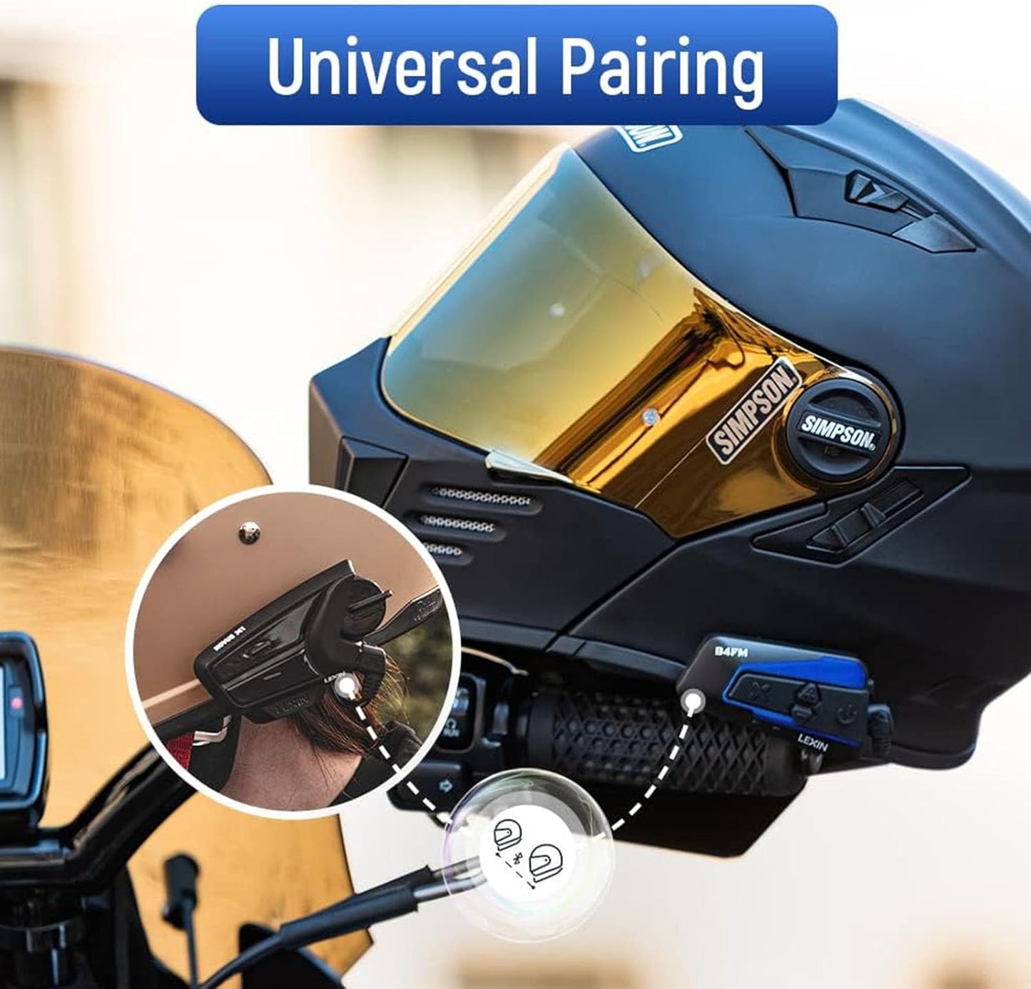 LEXIN B4FM Motorcycle Bluetooth Headset, 10 Riders Helmet Bluetooth Intercom, Universal IP67 Communication Systems with Music Sharing, Noise Cancellation, FM Radio, Fit for Snowmobile, 2 Pack