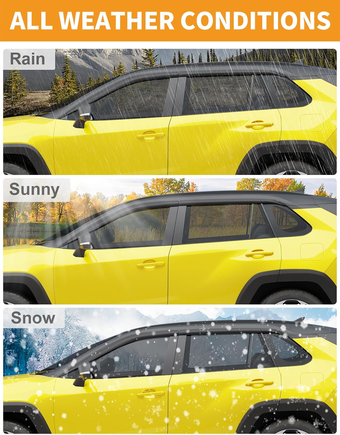 Tape-On Window Rain Guards Fit for Toyota RAV4 2019-2025 Extra Durable Window Deflectors Vent Visors Shades Exterior Car Accessories Visors Rain Guards - 6 pcs