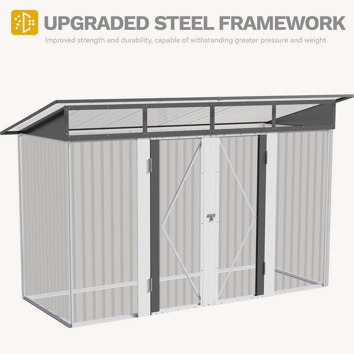 DWVO 9x4 FT Storage Shed for Bicycle, Functional Metal Tool Shelter Garden Storage Unit with Acrylic Windows, Secure Entry Lock, Water-Resistant Waste Enclosure for Outdoor Patio Garden(Dark Gray)