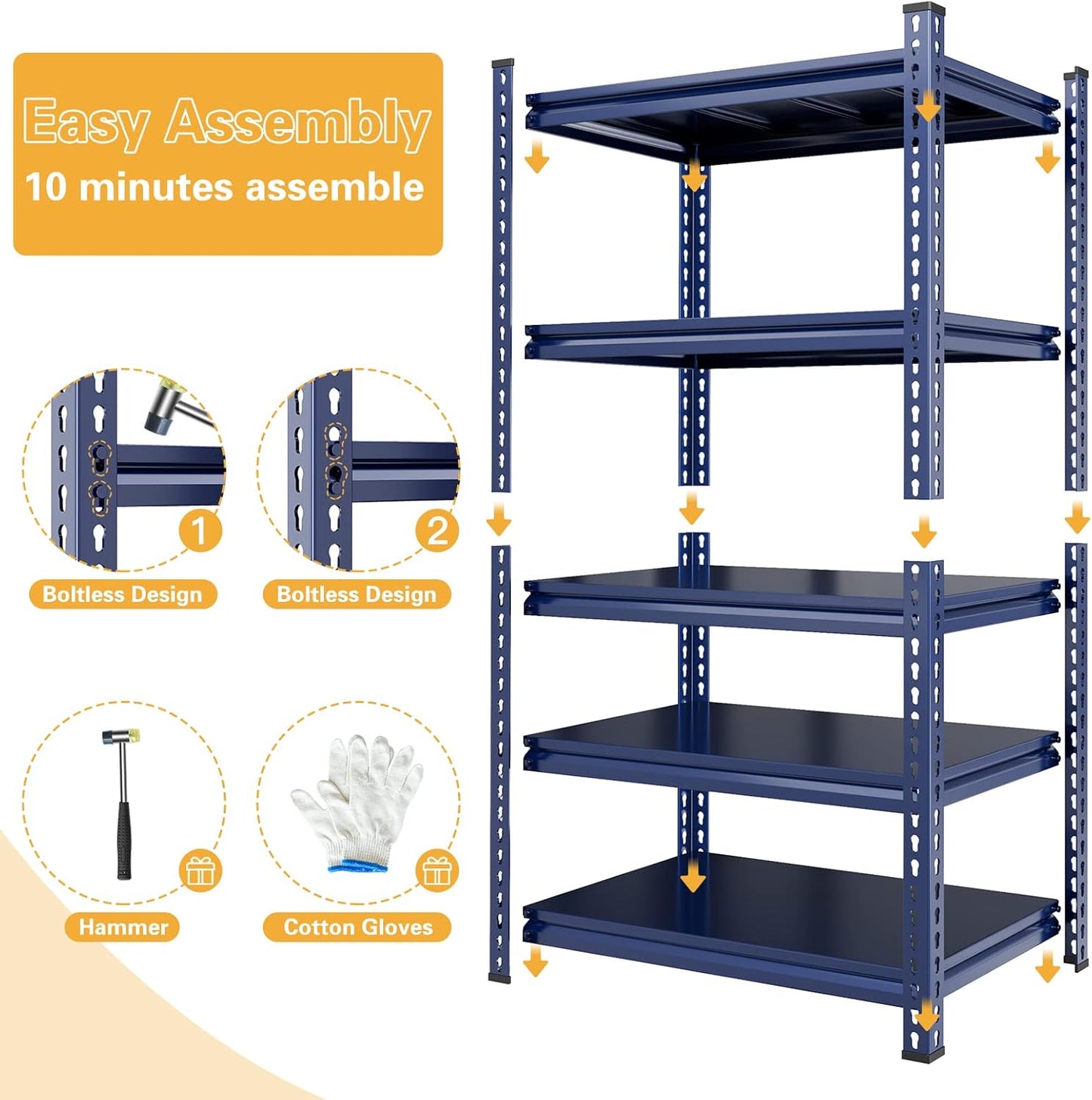 REIBII Garage Shelving 2000 LBS Storage Shelves Heavy Duty Metal Shelving Unit Shelf for Pantry Closet,Kitchen,Commercial,Warehouse,32" W x 17" D x 72" H,Blue