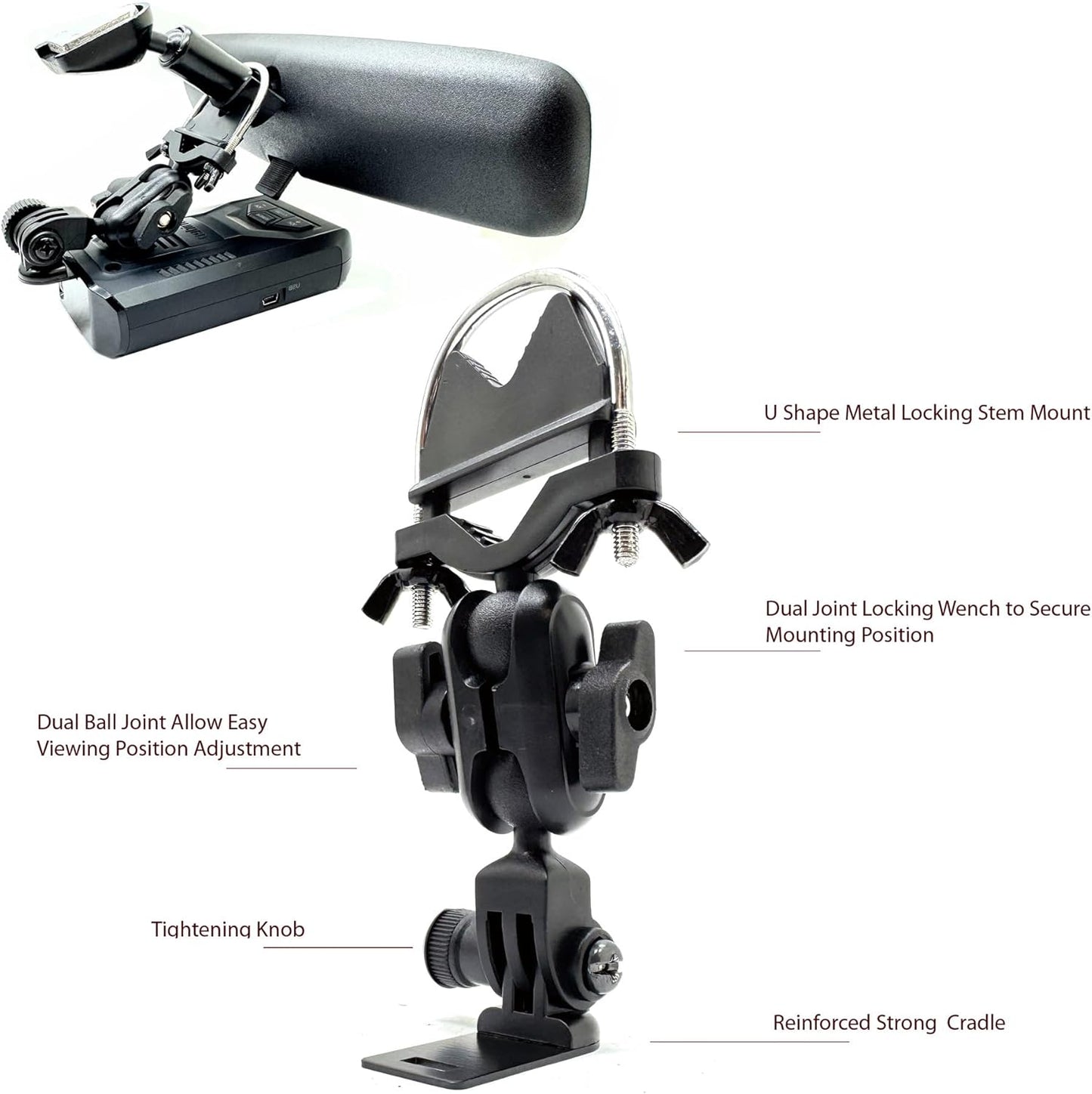 U-Bolt Radar-Detector Rearview Mirror Stem Mount for Uniden R1 R2 R3 R4 R7 DF1 DFR2 DFR3 DFR5 DFR6 DFR7 DFR8 DFR9 Radar Detector (for Uniden Radar Only)