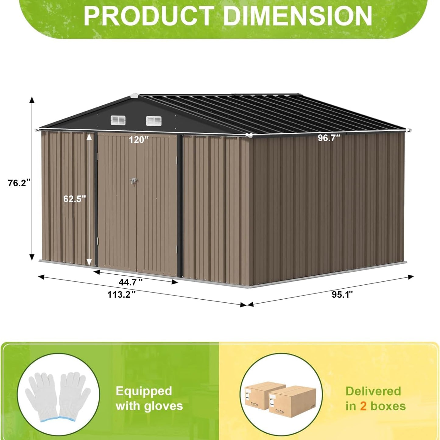 JUMMICO 8 x 10 FT Outdoor Storage Shed, Large Metal Garden Shed & Tool Sheds for Backyard Garden Patio Lawn (Brown)