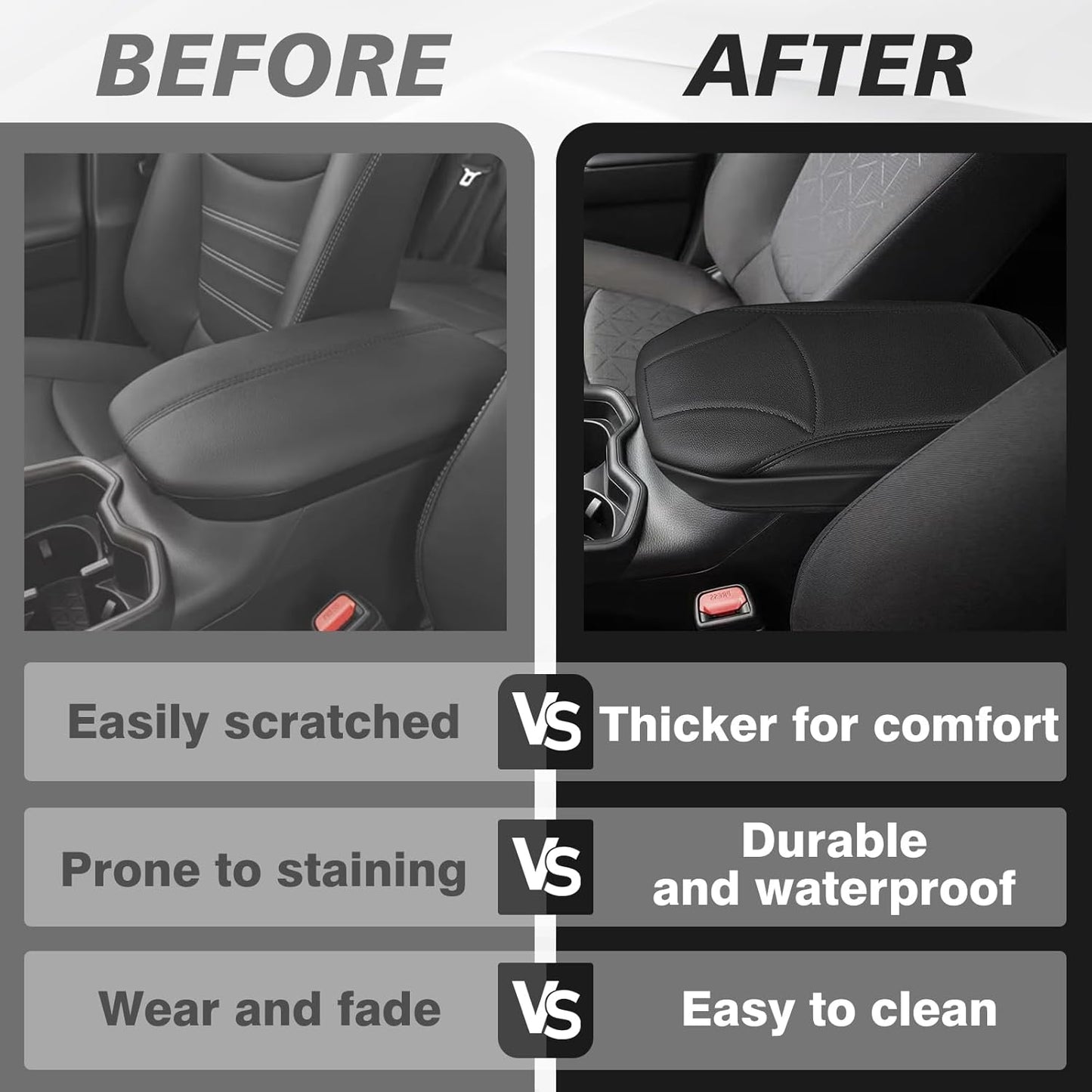 Muslogy Center Console Armrest Cover Compatible with Toyota RAV4 2019-2025 Comfort Armrest Pad Arm Rest Cushion Vegan Leather Protector Regular Thick