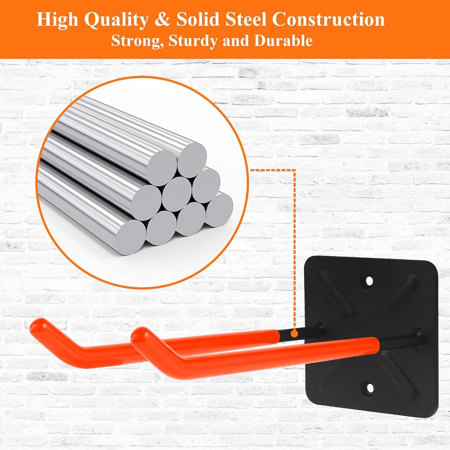Steel Garage Storage Hooks Wall Tool Organizer, 14 Inch Garage Hook Heavy Duty Utility Storage Hangers Orange for Ladders, Chairs, Garden Tools, Set of 4