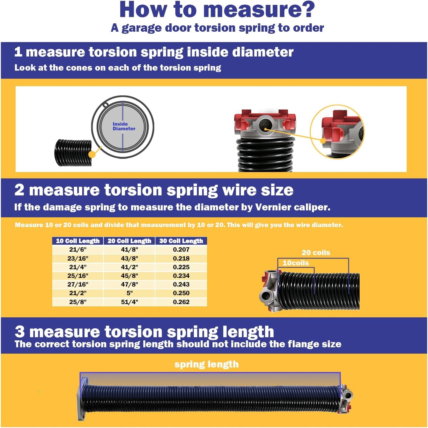 2" Garage Door Spring Pair, Garage Door Spring Replacement,Torsion Springs for Garage Door Set Includes Left Right Door Springs, with Non-Slip Winding Rods for DIY Replacement (0.250x2''x30'')