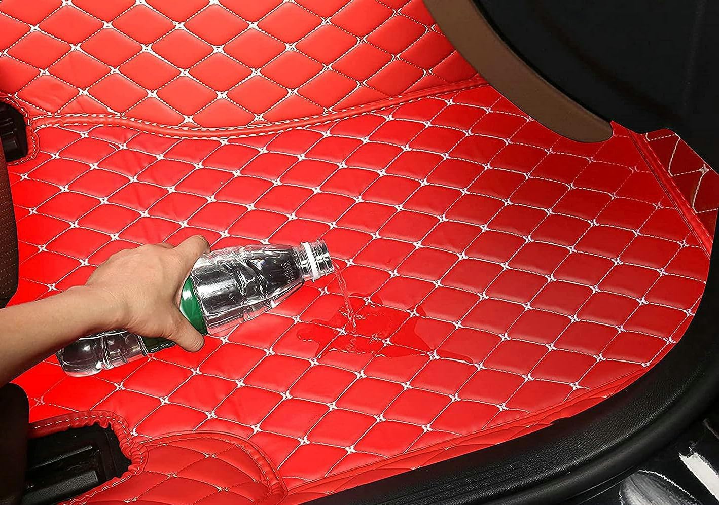 Custom Artificial Leather Waterproof All-Weather Car Floor Mats Fit for 99% Sedan SUV Sports Car Vehicle Car Mat (Black Beige)