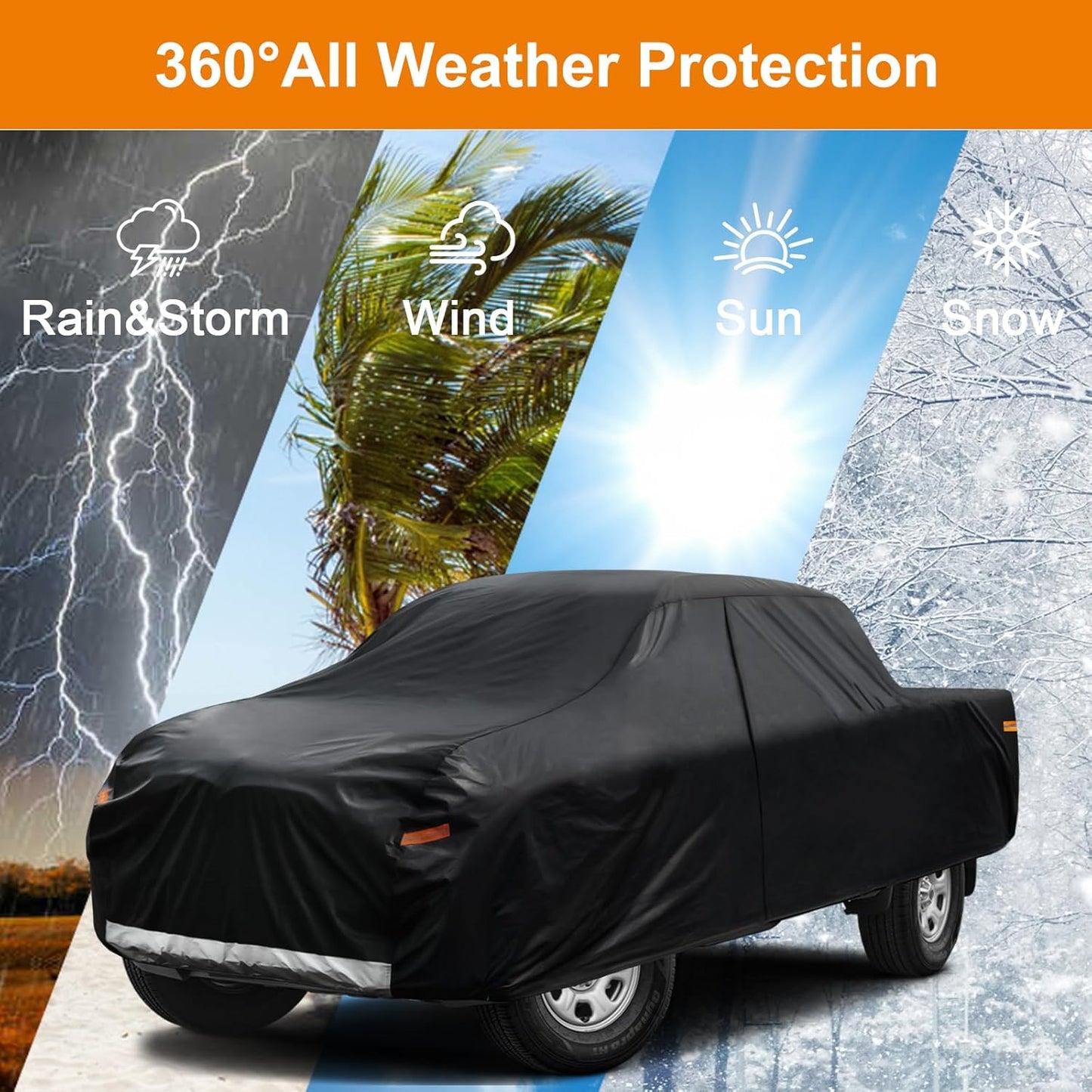 Kayme Truck Cover Custom Fit Dodge Ram 1500(2002-2008) Quad Cab Long Bed. Full Exterior Heavy Duty Outdoor Pickup Truck Car Cover Waterproof All Weather.Car Tarp for Wind Sun Dust Protection.Black