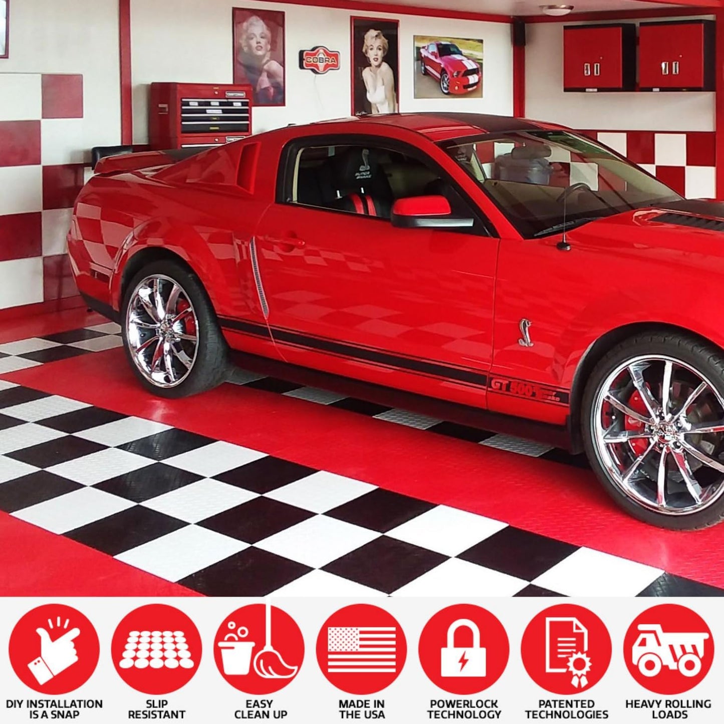 Big Floors RaceDeck Diamond Plate Design, Durable Interlocking Modular Garage Flooring Tile (Royal Blue, 48 Pack of 12 x 12" Tiles)