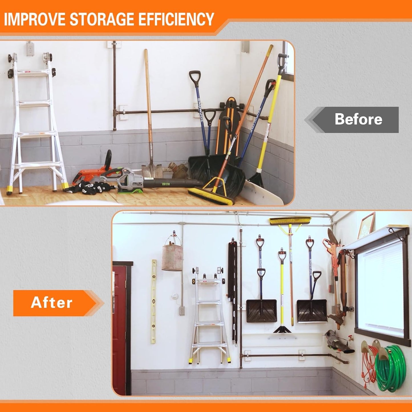 Heavy Duty Garage Hooks 6 Pack, J Shaped Hanger, Wall Mounted Storage System, Power and Garden Tool Organizer, for Hanging Ladders, Bikes Tires, Hose, Bulk Items