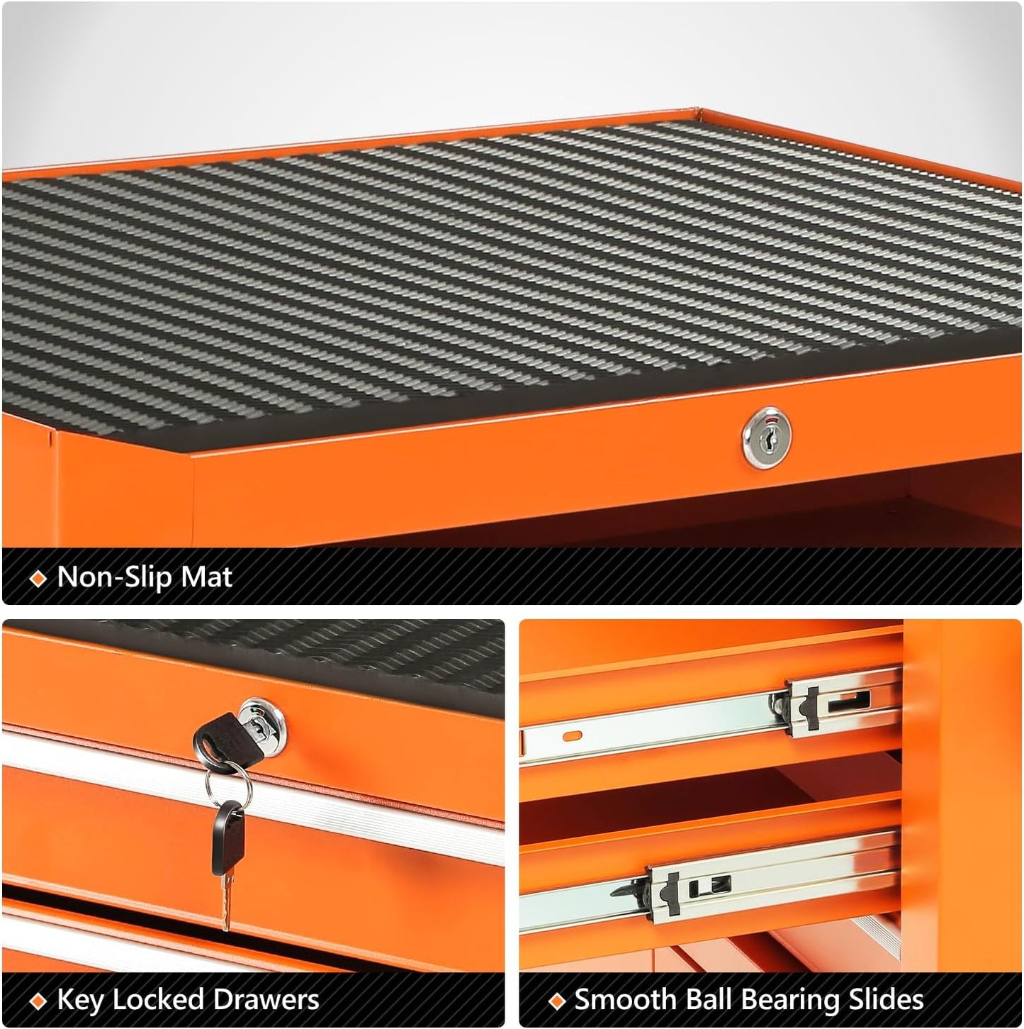 DNA MOTORING 3-Drawer Rolling Tools Chest, Rolling Tool Storage Cabinet, Heavy Duty Mechanic Tool Cart, Trolley Organizer for Garage, Warehouse, Workshop, Orange, TOOLS-00405