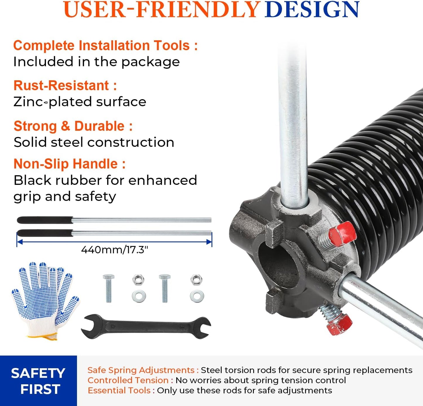 Pair of 2" Garage Door Torsion Springs (0.250'' X 2'' X 30'') with Non-Slip Winding Bars & Gloves, Heavy-Duty Replacement, 18,000 Cycles, High Precision Electrophoresis Black Coated