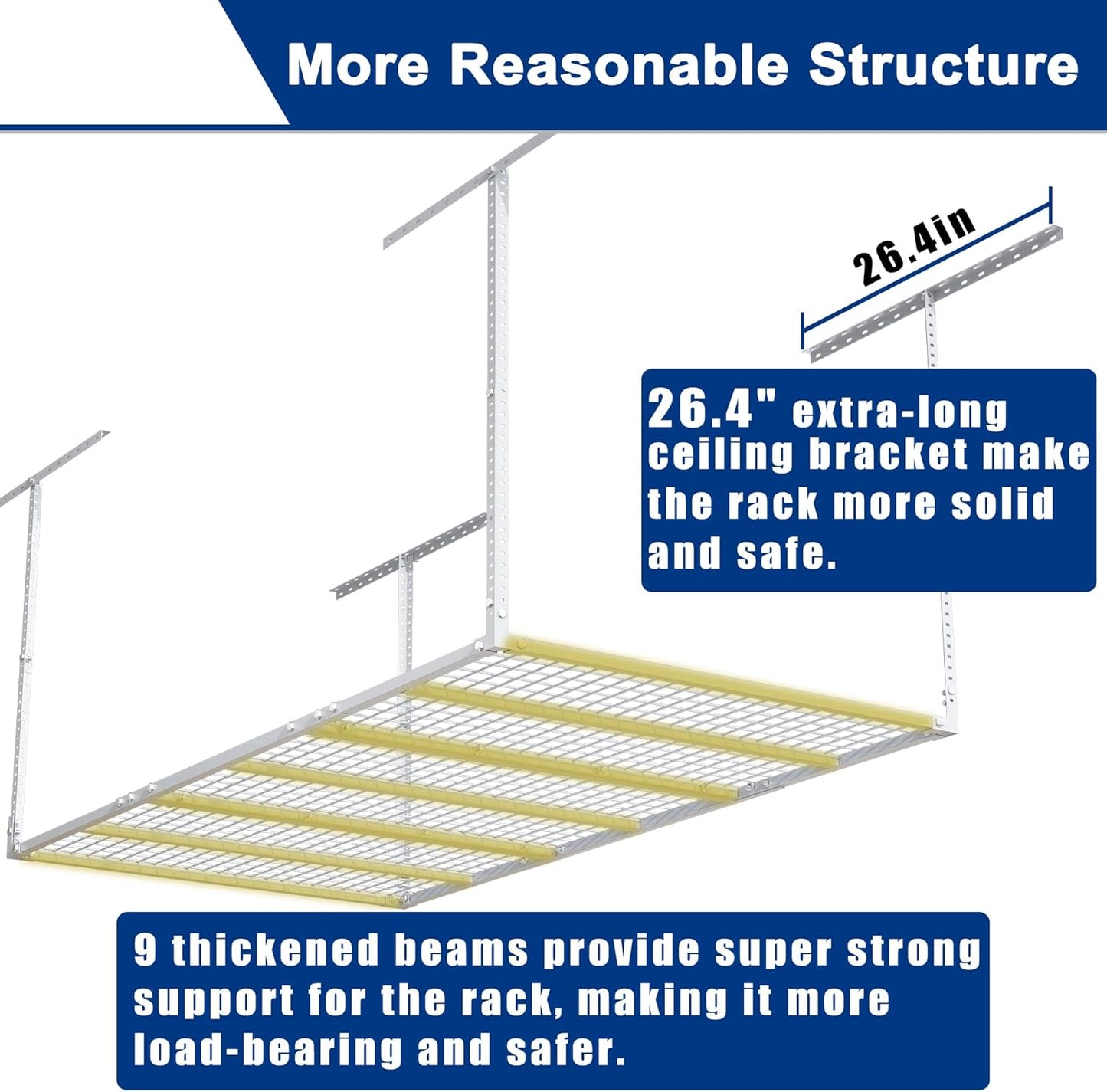 GIOTORENT 3x6FT Heavy Duty Overhead Garage Storage Rack - Adjustable Ceiling Shelving with 520lbs Weight Capacity, Metal Garage Organization System, White