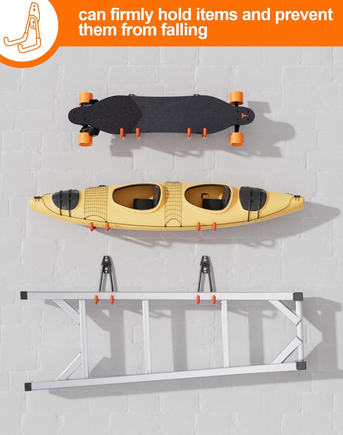 QcoQce 15 Pack Garage Hooks Heavy Duty with 2 Extension Cord Straps,Garage Storage Hooks, Wall Mount Hooks, Garage Organization and Tool Hangers for Bike, Ladder, Ropes and Garden Tools(Orange)