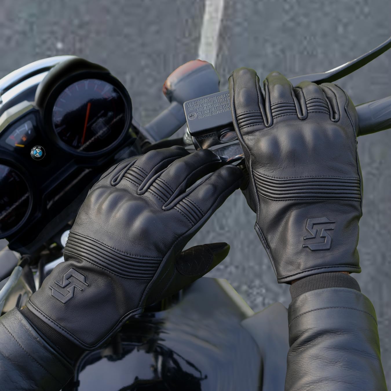 Leather Motorcycle Gloves for Men and Women | Touchscreen | Full Finger | Goatskin Leather Hard Knuckle Motorcycle Riding Gloves (Un-Perforated, XX-Large)